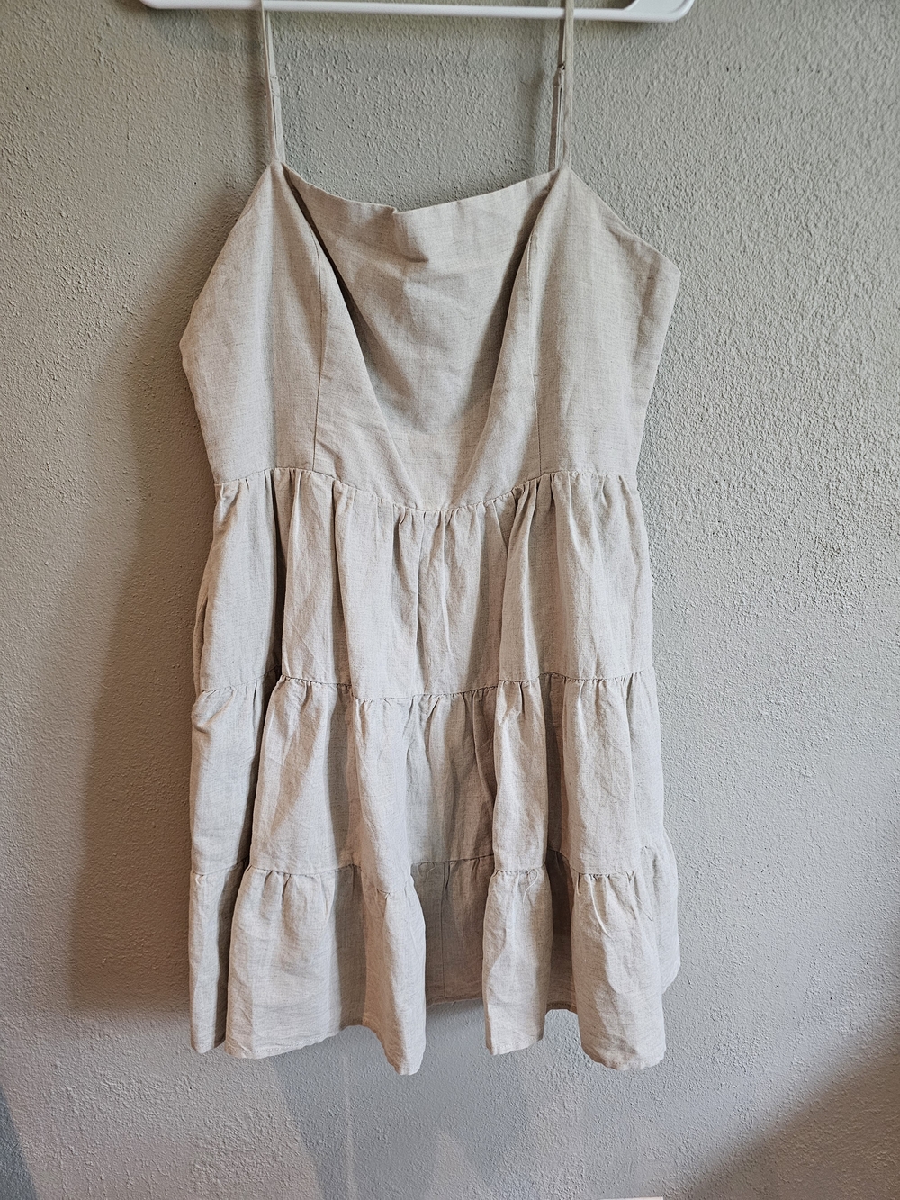 Petal & Pup Size 10 Linen Cotton Blend Tiered Mini Sun Dress Beige With Pockets